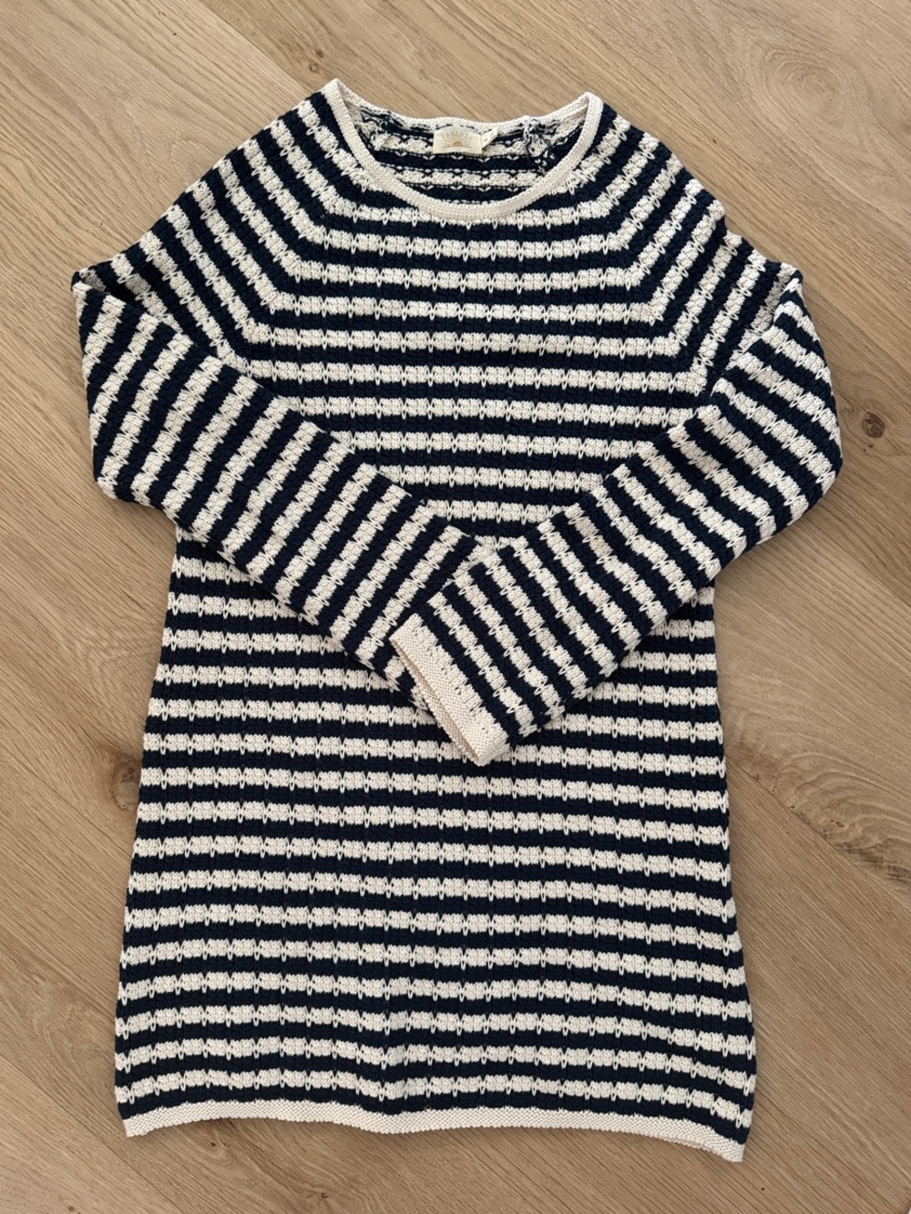 Faherty Navy and White Striped Crewneck Sweater